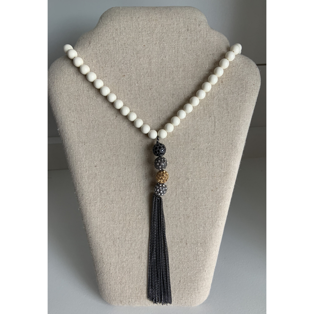 Stella & Dot Revival Tassel Beads Long Necklace in White - Picture 2 of 6